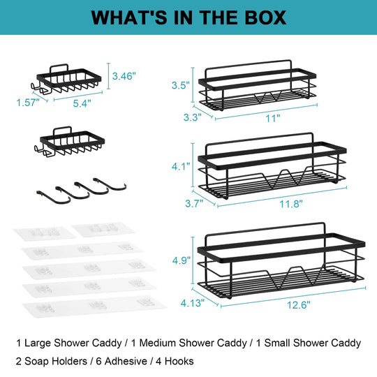 5 Pack Shower Caddy Shelf Organizer,  No Drilling Adhesive Wall Mounted Bathroom Organizer Basket
