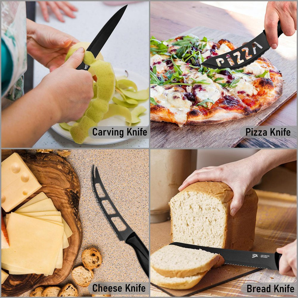  7 Piece Kitchen Knife Set - Steak Knives, Cheese Knife, Pizza Knife, Bread Knife, Carving Knife - Stainless Kitchen Knives