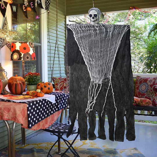 Hanging Halloween Ghosts Decorations, Grim Reaper with Halloween Purple String Lights for Halloween Indoor Outdoor Porch Party Decor