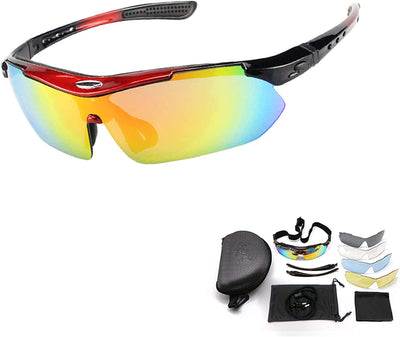 Anti-UV400 Cycling Glasses, Polarized Sports Sunglasses with 4 Interchangeable Lenses