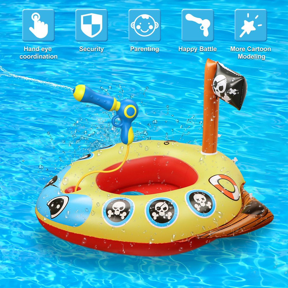 Inflatable Kids Pool Float with Water Gun, Pirate Boat for 3-8 Year Olds