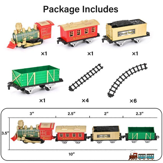  Electric Train Toy  W/ Lights & Sound, Railway, Locomotive Engine, Cargo Cars, 3 Cars &10 Tracks