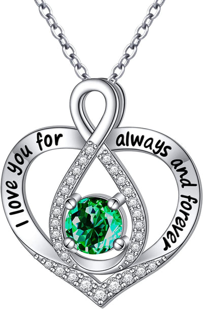 S925 Sterling Silver Birth Stone Heart Pendant Necklaces 