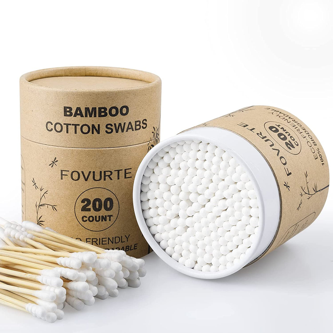 400 Count Bamboo Cotton Swabs - Organic Cotton Buds for Ears