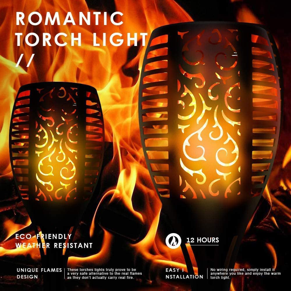 4 Pack Solar Torch Lights with Flickering Flame Outdoor, Waterproof Dancing Flickering Flame Torch Light, LED Outdoor Landscape Decoration Light for Garden Patio Pathway, Auto On/Off Dusk to Dawn