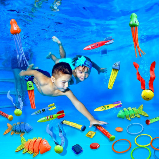 30 Pcs Pool Toy Set with Storage Bag & Water Toys Swim Learning & Diving Skill Development for Kids
