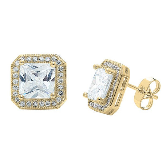 18K White Gold CZ Stud Earrings