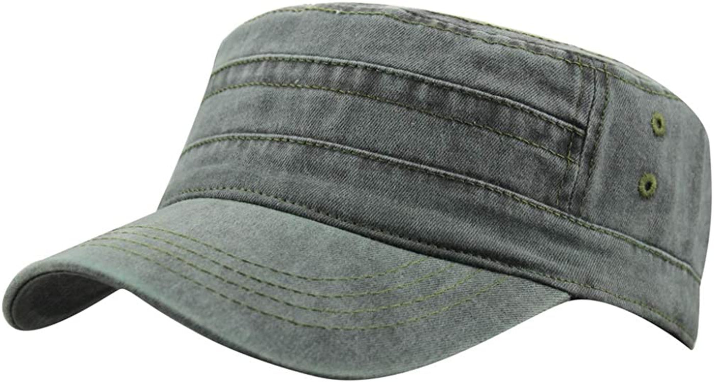 Men's Cotton Flat Top Peaked Baseball Twill Army Military Corps Hat Cap Visor