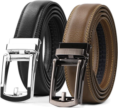 Set of 2 Leather Ratchet Dress Belt for Men
