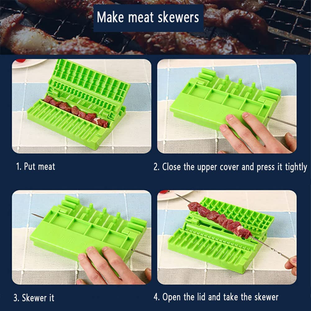  Barbecue Meat Skewer Machine Quick Portable Meat Skewer Box Easy Skewer Tools Creative Meat Kebab Maker Outdoor BBQ Gadget Kitchen Accessories