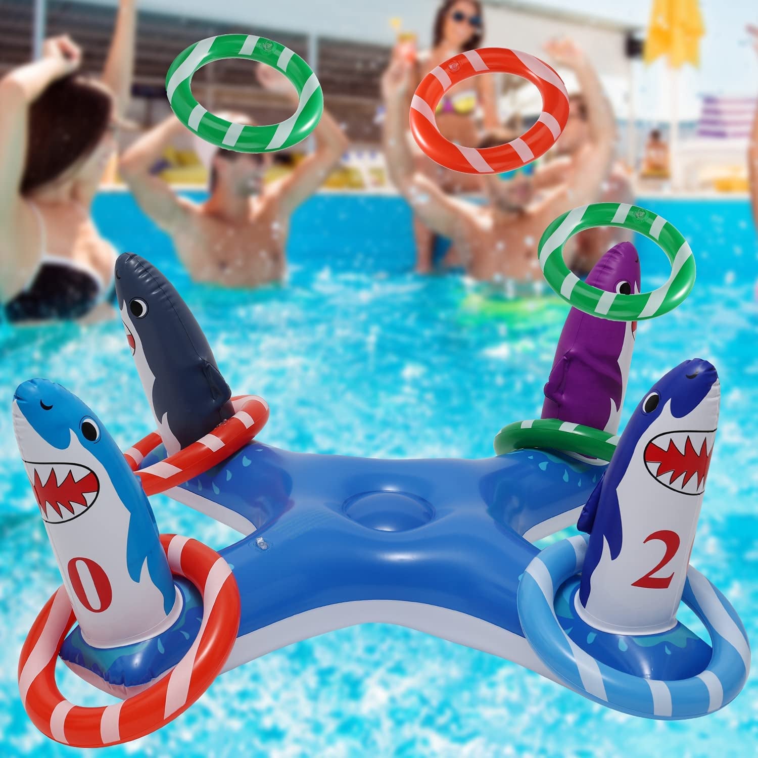 Inflatable Pool Ring Toss, Pool Toys for Kids with 6pcs Rings, Swimmin ...