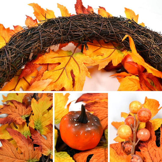 Fall Wreath, Artificial Fall Wreaths for Front Door Outside, Autumn Wreath Harvest Fall Door Wreath Thanksgiving Wreath for Home/Indoor/Outdoor
