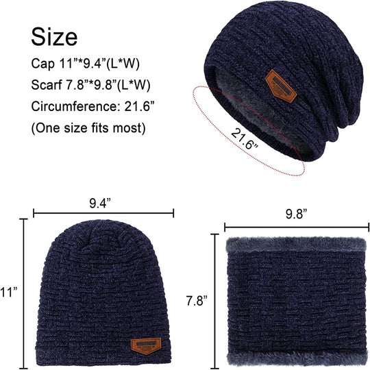 3 Pieces Winter Fleece Lined Beanie Hat, Scarf and Touchscreen Gloves Set