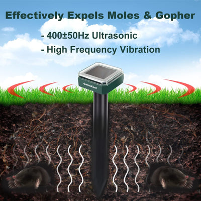 2 pack Solar Mole Repeller Gopher Repellent Ultrasonic Solar Powered for Lawn Yard & Garden of Outdoor Use 