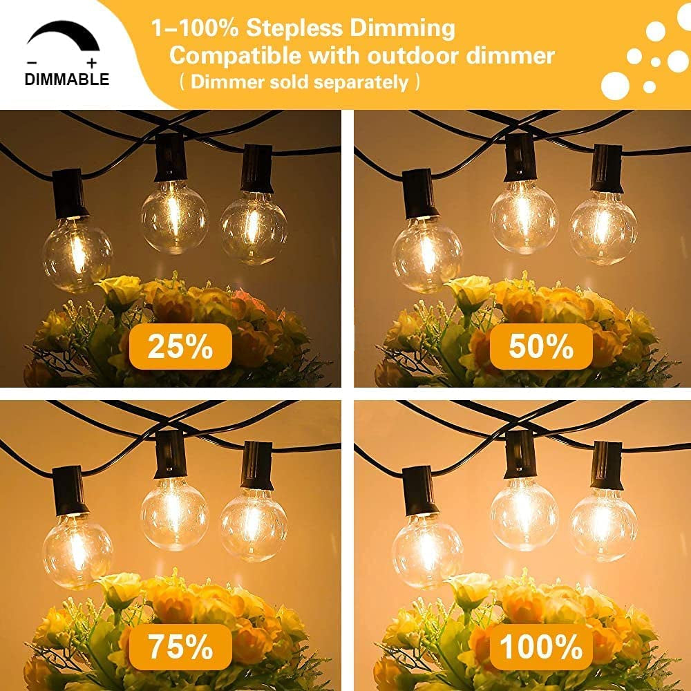 Globe Outdoor String Lights, 27FT Patio Lights with 14 G40 Shatterproof LED Bulbs(1 Spare), Waterproof