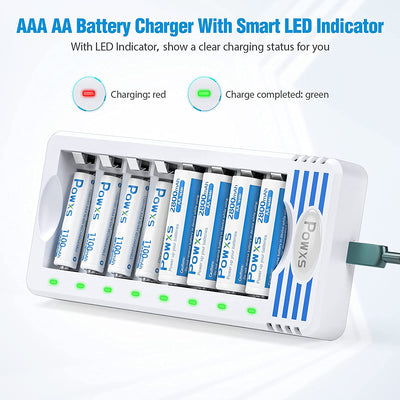 8 Bay AA AAA Battery Charger, Independent and Fast Battery Charger for 1.2V Ni-MH Ni-CD AA Triple AAA Rechargeable Batteries
