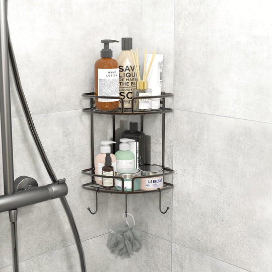 2-Tier Bathroom Corner Shower Caddy Organizer with Adhesive Wall Mount