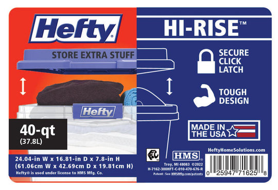Hefty 40 Qt. Clear Storage Bin with Blue HI-RISE Lid