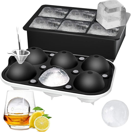 (Set of 2), Sphere Ice Ball Maker with Lid & Large Square Ice Cube Maker