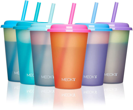 Color Changing Cups with Lids and Straws for Kids 6Pack