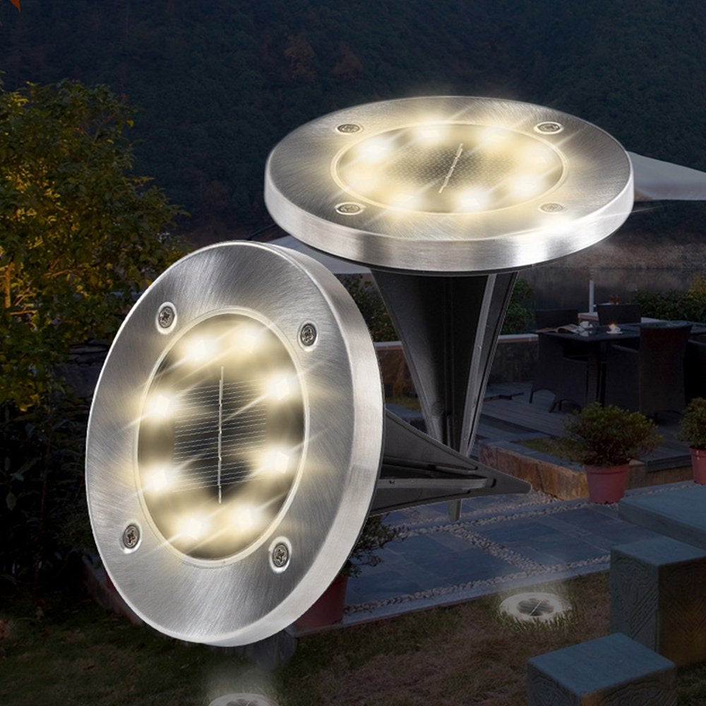 4 Pack Solar Ground Lights 8 LED Solar Lights Outdoor Solar Powered Garden Lights Waterproof In-Ground Disk Lights for Patio Pathway Garden Lawn Yard Driveway Deck Walkway