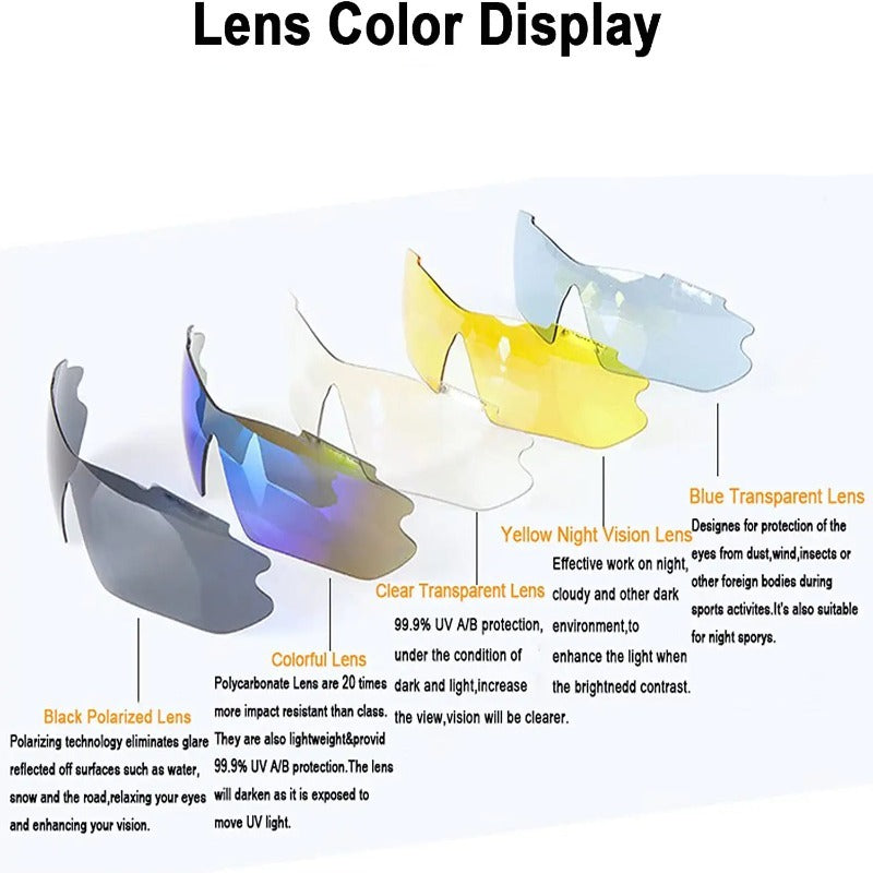 Anti-UV400 Cycling Glasses, Polarized Sports Sunglasses with 4 Interchangeable Lenses