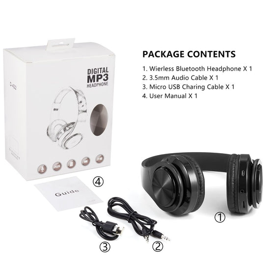 Bluetooth Over-Ear Headphones, Hi-Fi Stereo Wireless Foldable Headset with Soft Memory-Protein Earmuffs, Built-In Mic