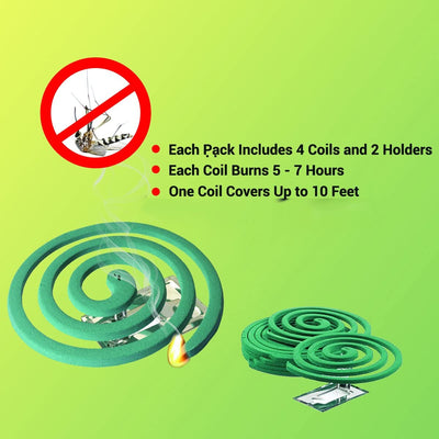  Mosquito Repellent Coils - Outdoor Use Reaches Up to 10 feet - Each Coil Burns for 5-7 Hours (Three Pack Contains 12 coils & 6 Coil Stands)