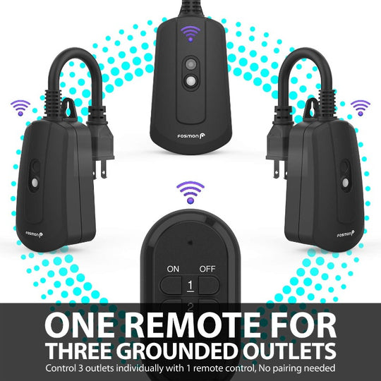 Wireless Remote Control 3-Prong Outlet - UL Listed (3 Receiver, 1 Remote) - Heavy Duty Waterproof Grounded Electrical Plug - 100ft Range