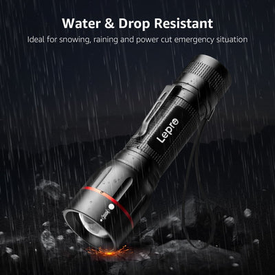 2-Packs LED Flashlights with Clip LE2050 Flashlight High Lumen Super Bright, 5 Lighting Modes, Zoomable Waterproof Lightweight Flashlights for Emergencies,Camping, Powered by AAA Battery,