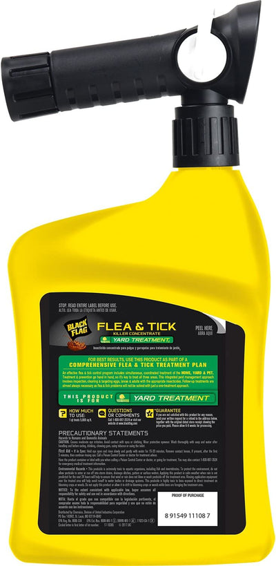 Black Flag Flea and Tick Killer Concentrate Yard Treatment, 32 Ounces, Ready To Spray, Quickflip Hose End Sprayer