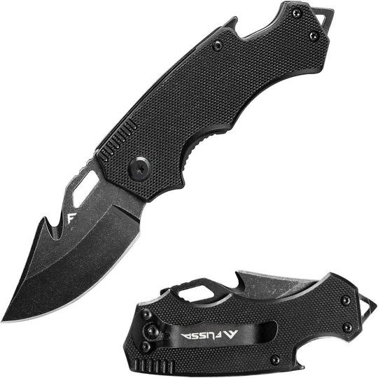  Mini Folding Pocket Knife, 2.5-Inch Stainless Steel Drop Point Blade, EDC Pocket Knives for Men with Bottle Opener and Glass Breaker (Stonewash), Black