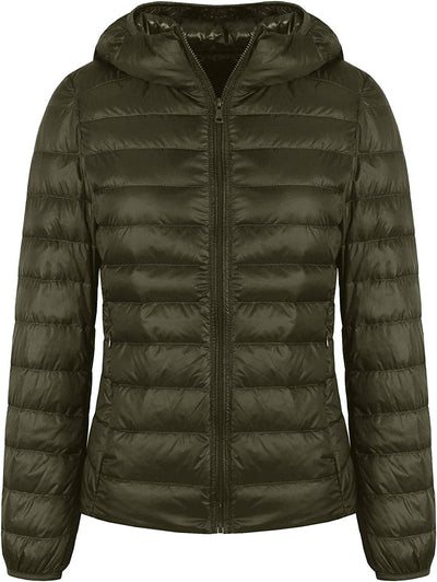  Light Weight Packable Down Coat with Hood and 2 Pockets