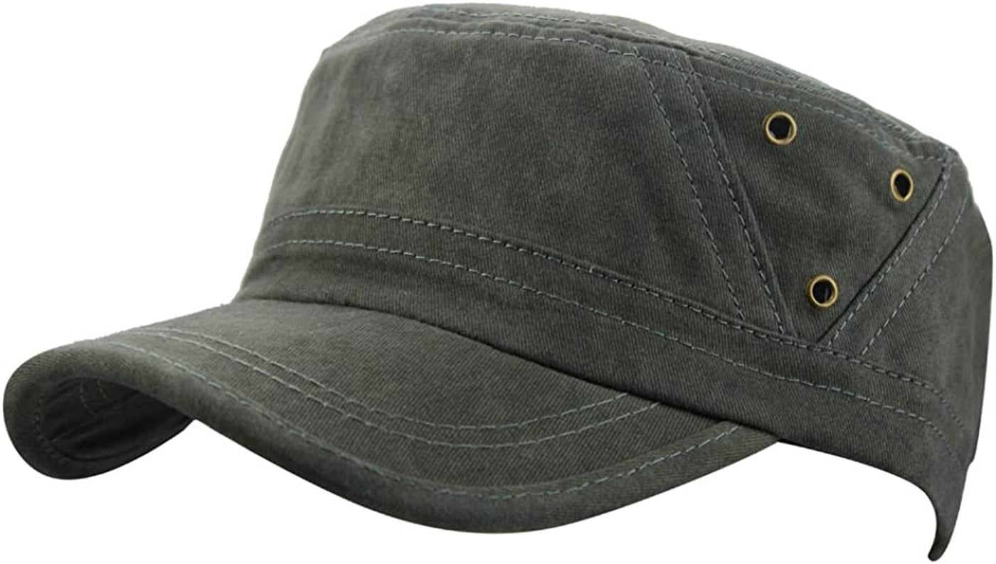 Men's Cotton Flat Top Peaked Baseball Twill Army Military Corps Hat Cap Visor