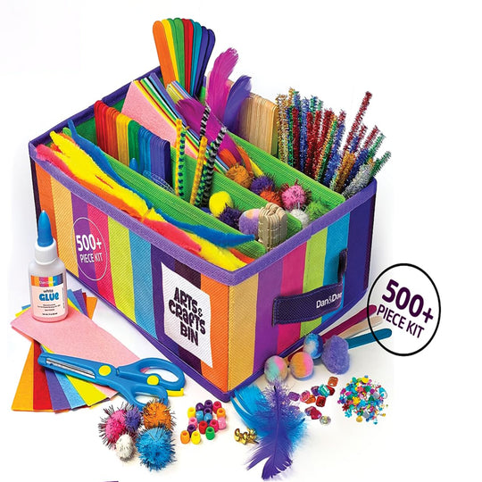 Arts & Crafts Supplies Kit with Storage Bin - Crafting Materials Box Kits for School or Gift Ages 3 to 8