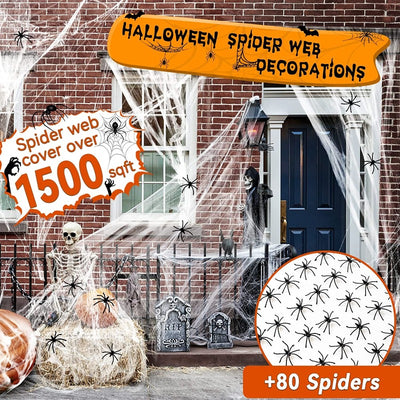 1500 sq ft Halloween Spider Webs Decorations with 80 Plastic Spiders