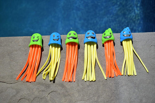  Dive Jellyfish Toys 6-Pack Weighted Catch and Retrieval Game for Swimming Pool & Bath Tub for Kids Multi Color Rings Underwater Dive Practice Education Learn
