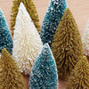 30PCS Artificial Mini Christmas Trees, Upgrade Sisal Pine Trees with Wood Base Bottle Brush Trees for Christmas Table Top Decor(Green, Gold and Ivory)