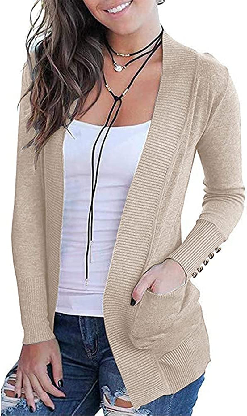 Women's Open Front Cardigan with Long Sleeves and 2 Pockets