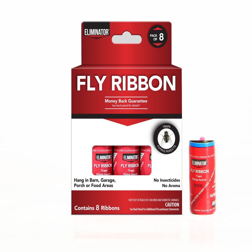 Eliminator Non-Toxic Fly Ribbon, Sticky Paper, Traps Flying Insects, 8 Pack