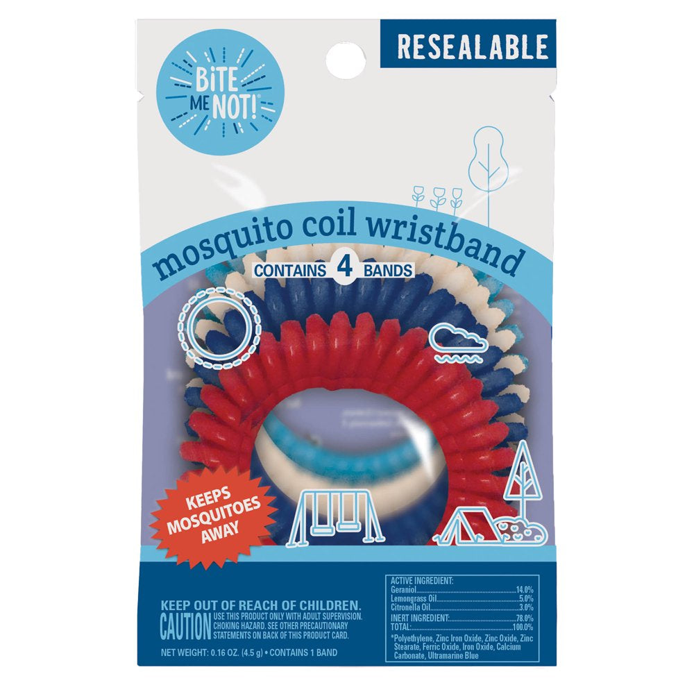 Bite ME NOT! DEET Free Coil Wristband Insect Repellent, Multi-Color, 4 Count