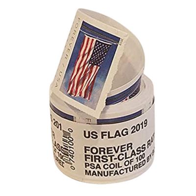 USPS FOREVER® STAMPS US Flag, Coil of 100 Postage Stamps (2019)