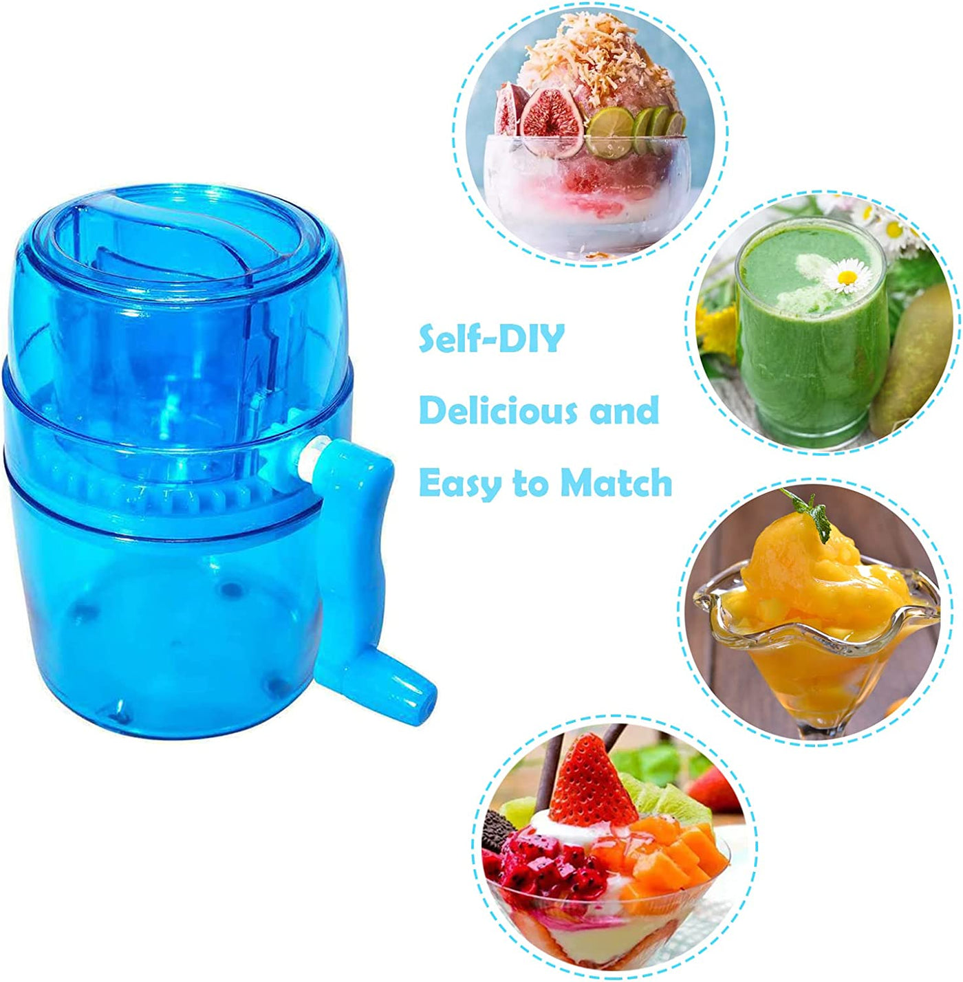 Hand-operated Portable Ice Shaver and Manual Hand Crank Ice Crusher, Snow Cone Machine and Ice Grinding Machine with Free Ice Trays, Shaved or Fine Chips Snow Cones or Slushies