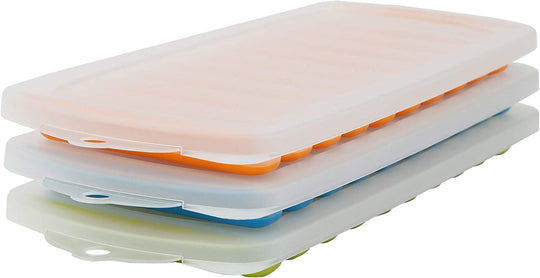  Silicone Narrow Ice Stick Cube Trays with Easy Push and Pop Out Material, Ideal for Sports and Water Bottles, Assorted Bright Colors. With Lids
