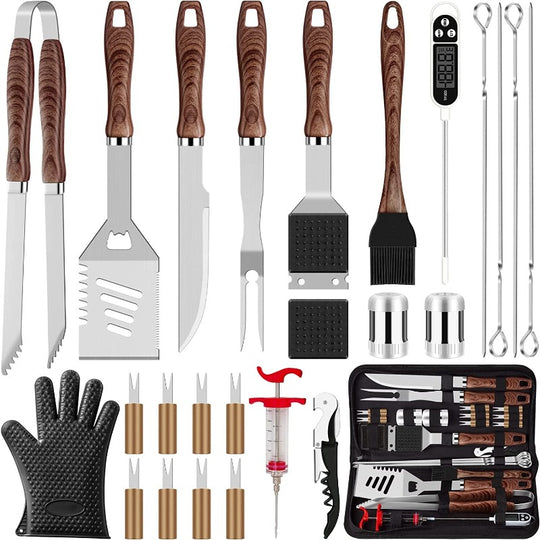 26pcs Grilling Accessories Kit - Stainless Steel Heavy Duty BBQ Tools with Glove and Corkscrew