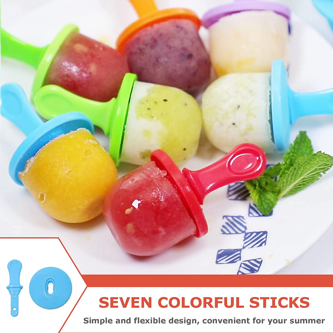  Holders for Kids Drip Free Ice Cream Sticks for Ice Pop Molds Colorful Craft Stick (7 PCS)