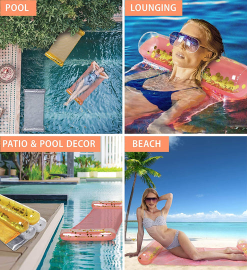  Inflatable Water Hammock - Luxurious Pool Float Lounger Filled with Confetti, 4-in-1 Exercise Saddle, Lounge Chair, Hammock, & Drifter, Great for Beach & Swimming Pool - 56" x 30"