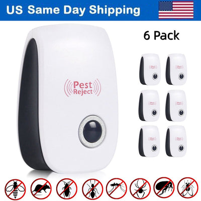  6 Packs Electronic Plug in Indoor Sonic Repellent Pest Control for Bugs Roaches Insects Mice Spiders Mosquitoes