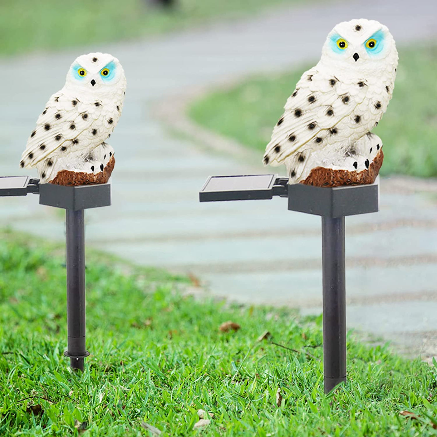  2 Pack Owl Solar Lights Outdoor Garden,IP67 Waterproof Warm White LED Solar Stake Lights for Garden, Patio, Yard, Lawn, Walkway Decoration(White)