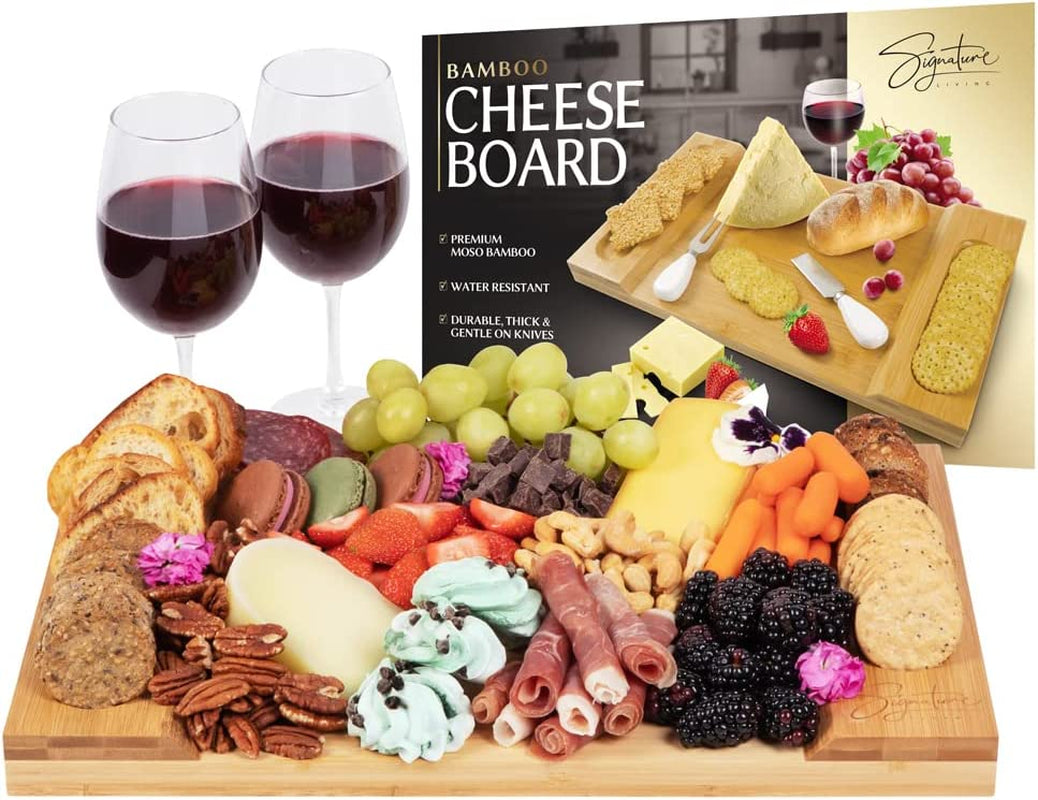 Beautiful Large Bamboo Cheese Board Charcuterie Board (16" x 10" x 1.2") - Durable Wooden Charcuterie Serving Board